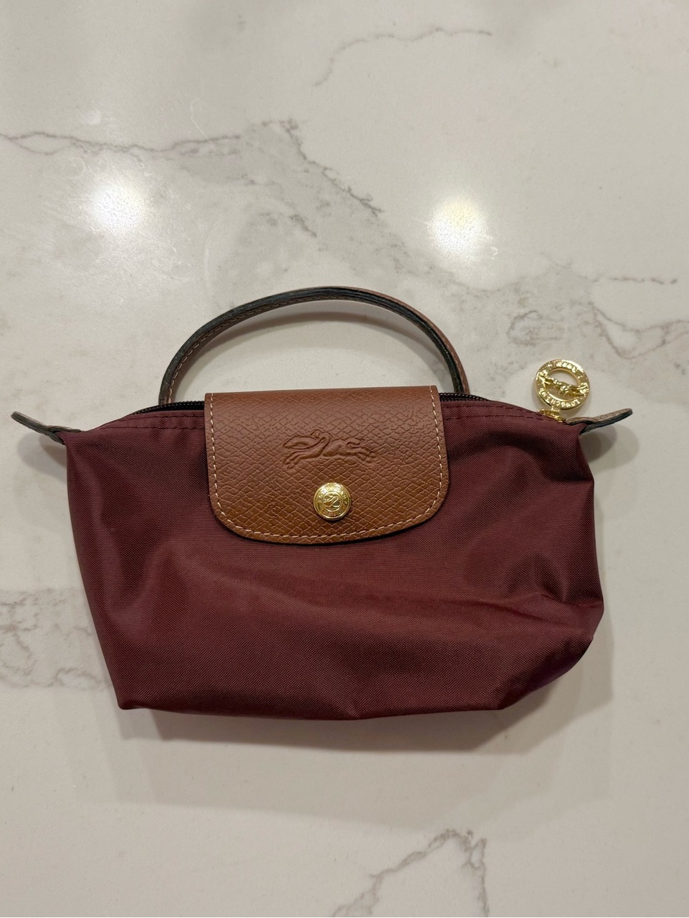 Longchamp Le Pliage Small Top Handle Cosmetic Pouch (used as a bag) – Burgundy